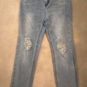 SHEIN Blue Skinny Jeans with Distressed Rips